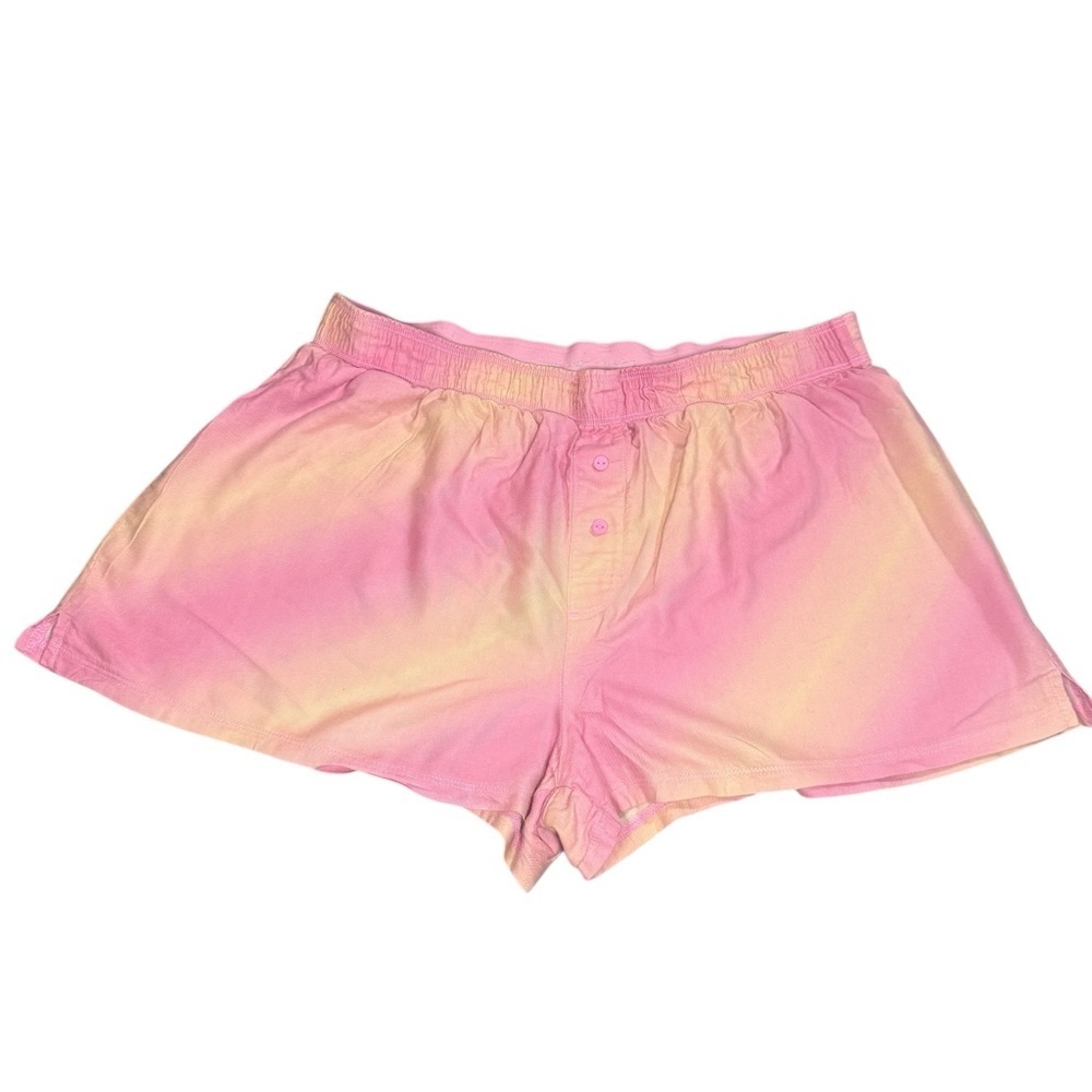 PINK Victoria’s Secret Tie Dye Pink Yellow Ombre Cozy Sleep Shorts Loungewear - Picture 2 of 7